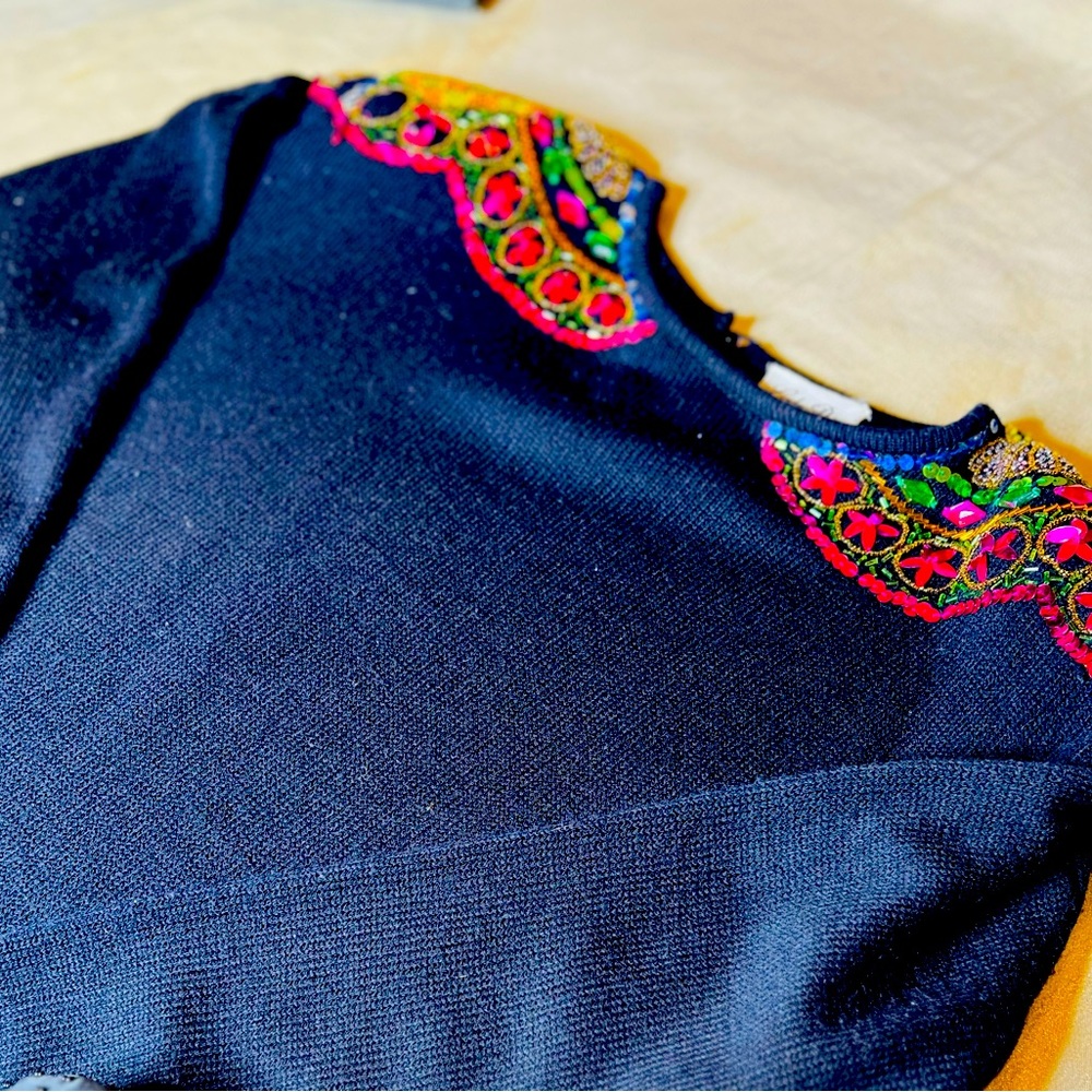 Vintage 80s Lady Darian Sweater Dress w/ Colorful Sequin Embellishment